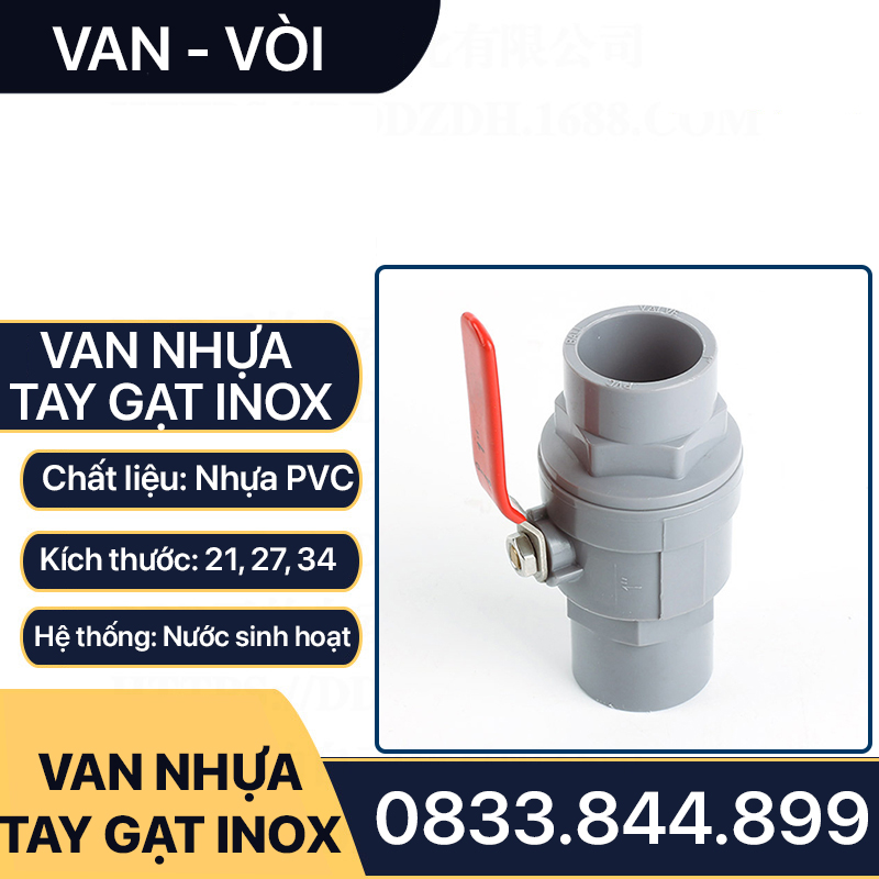 Van Nhựa Tay Gạt Inox, Van Bi Inox Tay Gạt 21 27 34