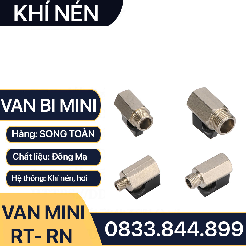 Van Hơi Mini Ren Trong Ren Ngoài, Van Khí Nén Áp Lực Cao Ren Trong Ren Ngoài 9.6 13 17 21 - Đồng Mạ