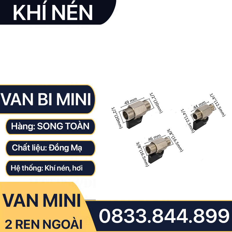 Van Hơi Mini Hai Ren Ngoài, Van Khí Nén Áp Lực Cao Hai Ren Ngoài 9.6 13 17 21 - Đồng Thau