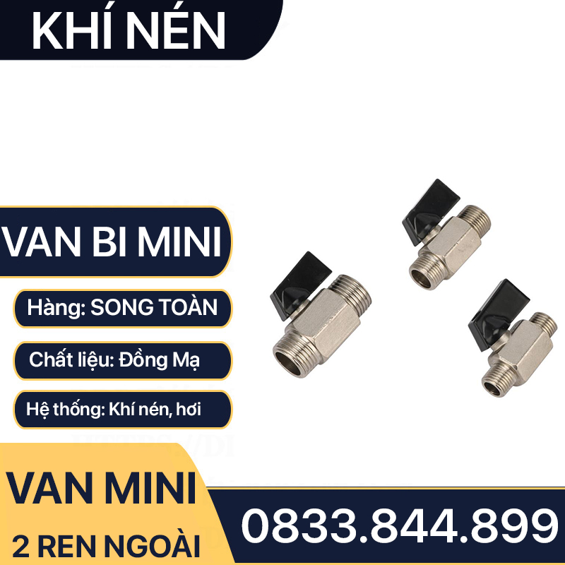 Van Hơi Mini Hai Ren Ngoài, Van Khí Nén Áp Lực Cao Hai Ren Ngoài 9.6 13 17 21 - Đồng Thau