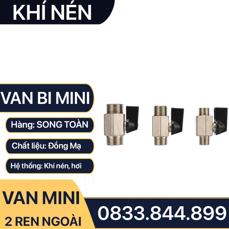 Van Hơi Mini Hai Ren Ngoài, Van Khí Nén Áp Lực Cao Hai Ren Ngoài 9.6 13 17 21 - Đồng Thau