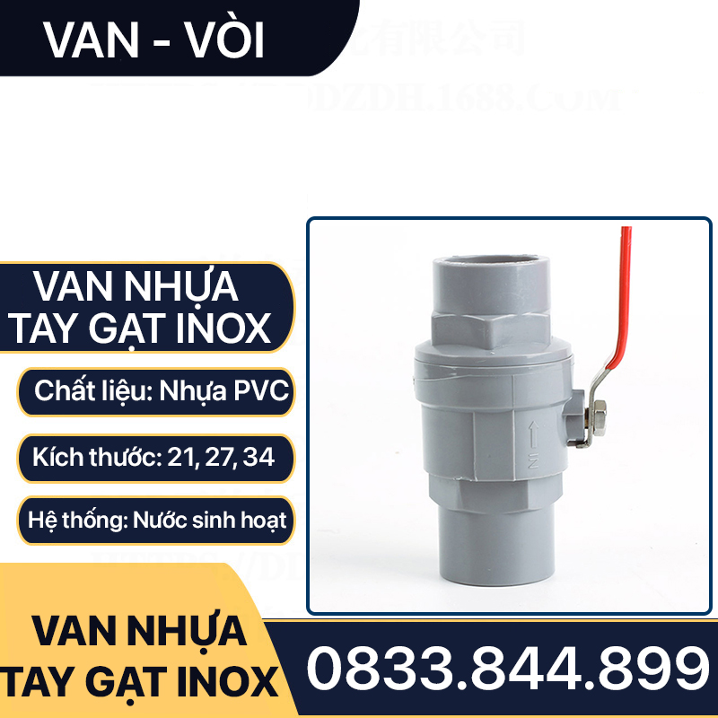 Van Nhựa Tay Gạt Inox, Van Bi Inox Tay Gạt 21 27 34