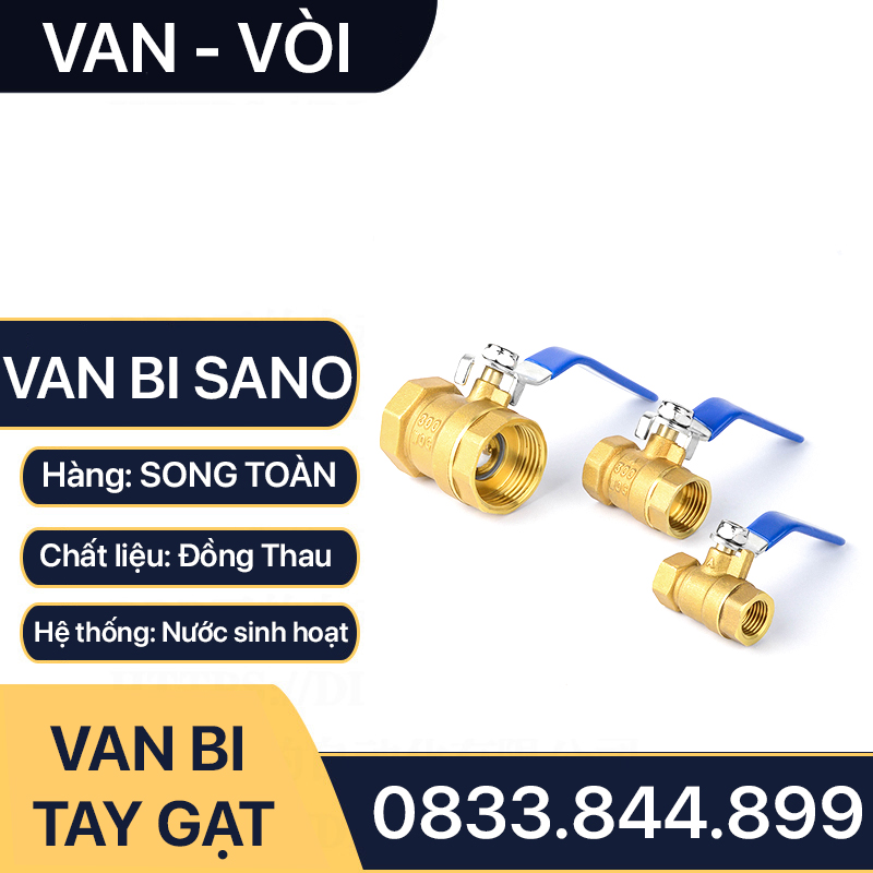 Van Bi Đồng Tay Gạt, Van Bi Đồng SANO Tay Gạt Inox 90 độ