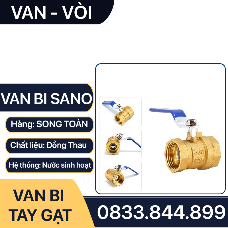 Van Bi Đồng Tay Gạt, Van Bi Đồng SANO Tay Gạt Inox 90 độ