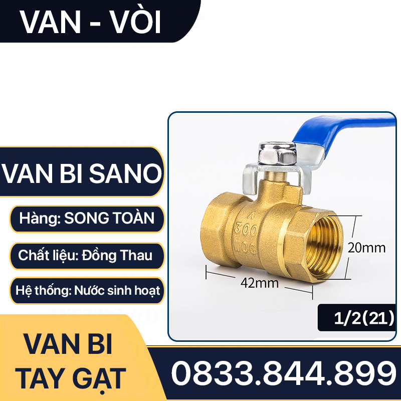 Van Bi Đồng Tay Gạt, Van Bi Đồng SANO Tay Gạt Inox 90 độ