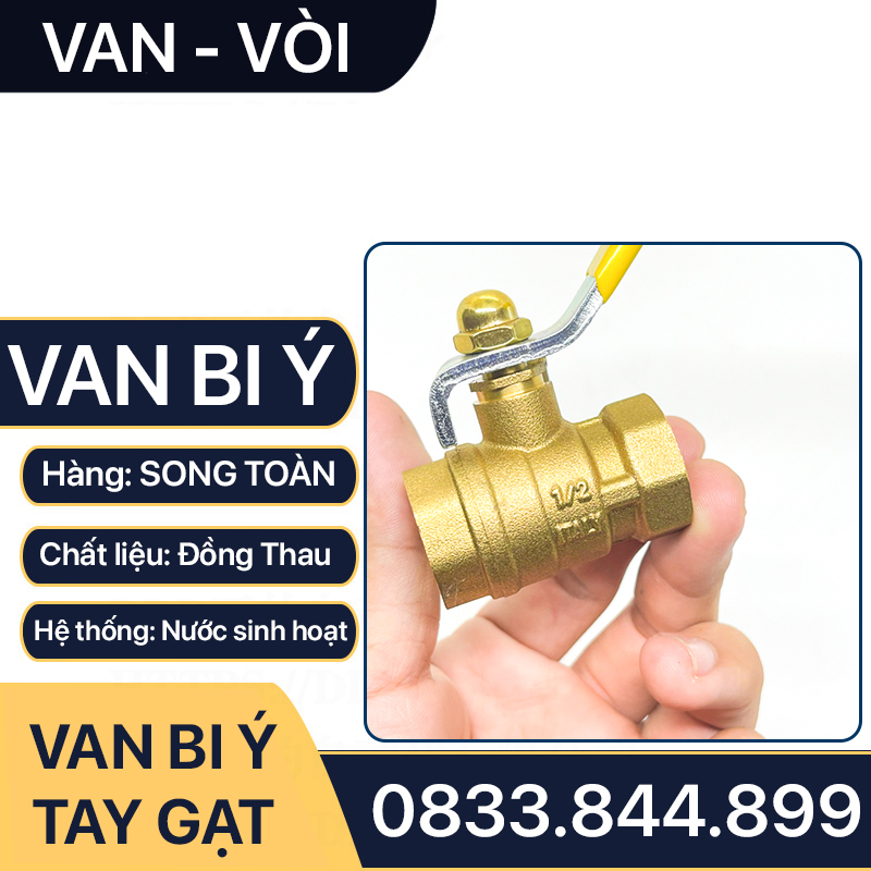 Van Bi Đồng Tay Gạt, Van Bi Đồng Ý Tay Gạt Inox 90 độ