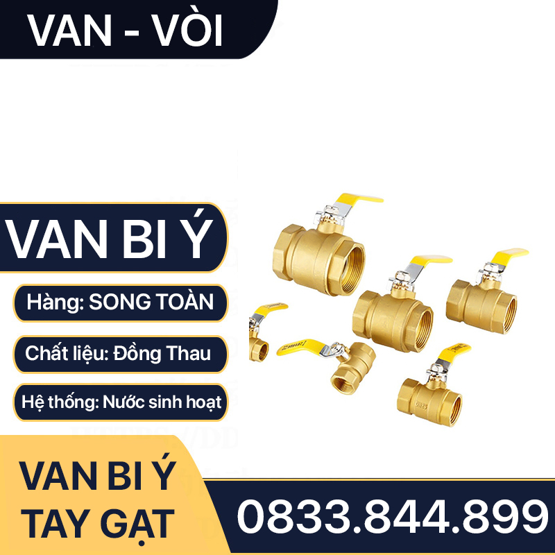 Van Bi Đồng Tay Gạt, Van Bi Đồng Ý Tay Gạt Inox 90 độ