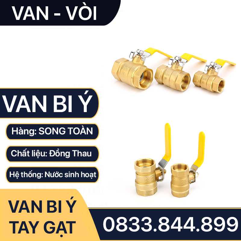 Van Bi Đồng Tay Gạt, Van Bi Đồng Ý Tay Gạt Inox 90 độ