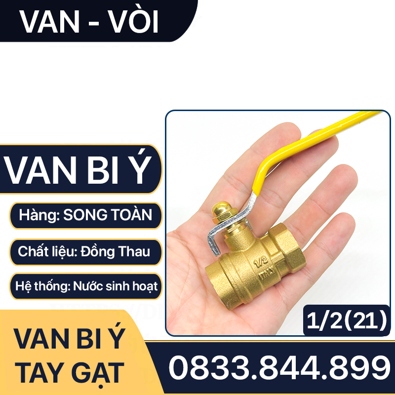 Van Bi Đồng Tay Gạt, Van Bi Đồng Ý Tay Gạt Inox 90 độ