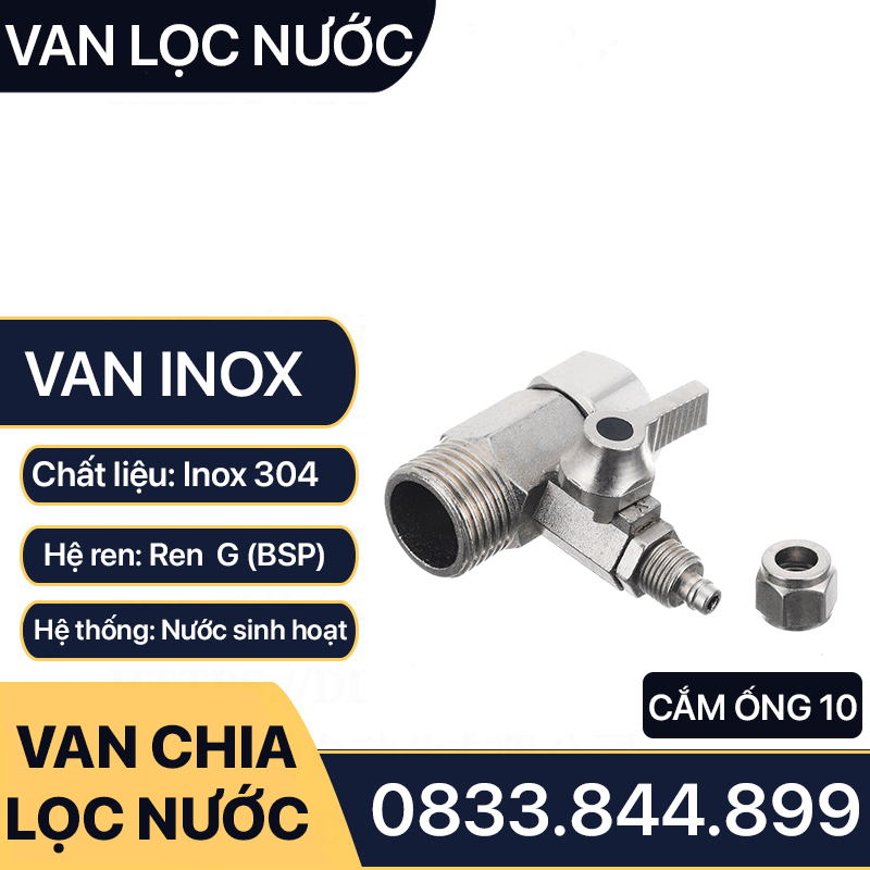 Van Chia Máy Lọc Nước, Van Chia Ngã Ba Máy Lọc Nước Ống 10 - Inox 304