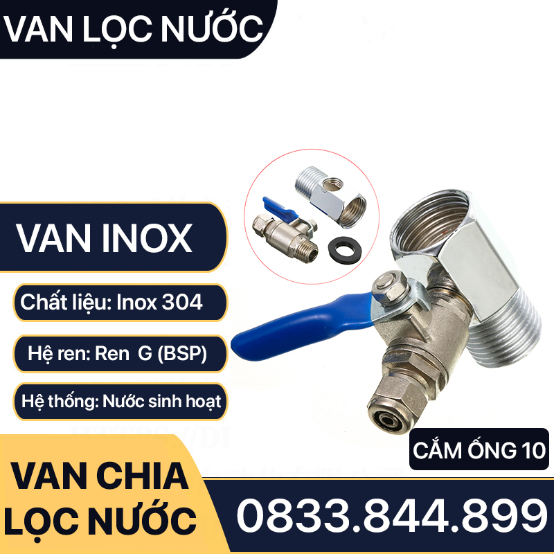 Van Chia Máy Lọc Nước, Van Chia Ngã Ba Máy Lọc Nước Ống 10 - Inox Bóng