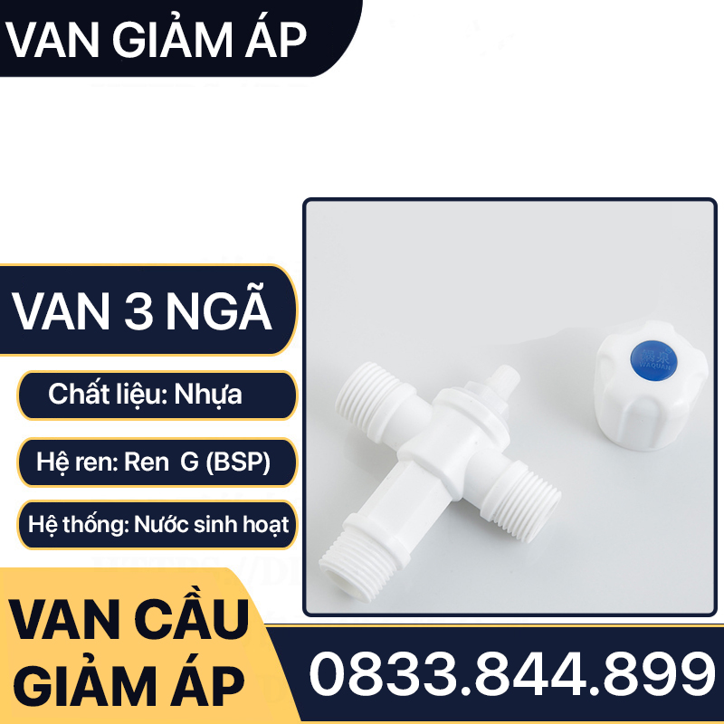 Van Chia Nước Ngã Bồn Cầu Nhựa, Van Giảm Áp Nhựa Ren 21 Lắp Đặt Chia Nước Bồn Cầu, Vòi Xịt