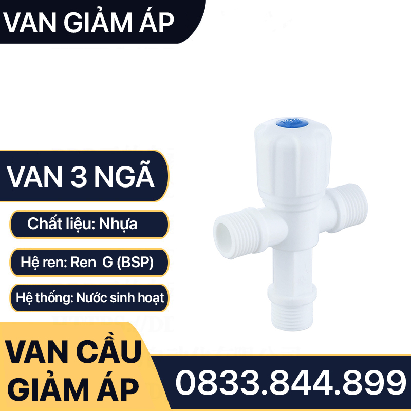 Van Chia Nước Ngã Bồn Cầu Nhựa, Van Giảm Áp Nhựa Ren 21 Lắp Đặt Chia Nước Bồn Cầu, Vòi Xịt