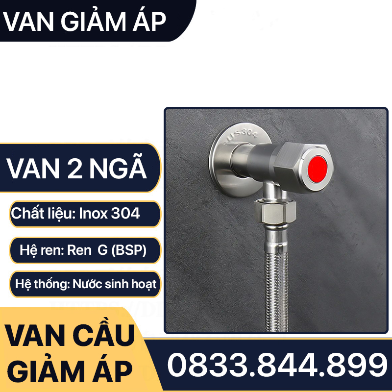 Van Chia Nước 2 Ngã Bồn Cầu Inox 304, Van Giảm Áp Inox Ren 21 Lắp Đặt Chia Nước Bồn Cầu, Vòi Xịt