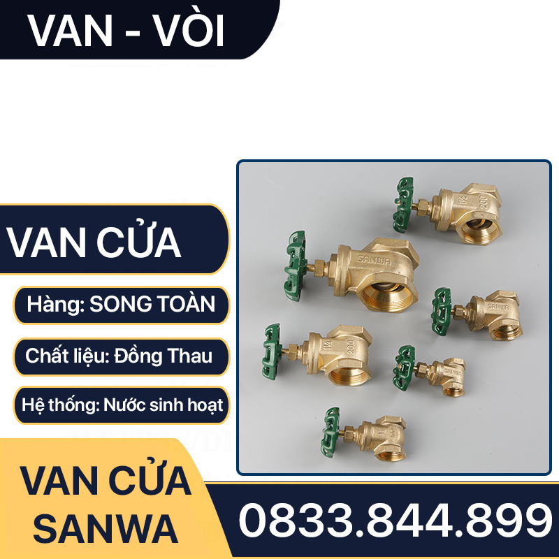 Van Cửa Đồng Sanwa, Khóa Nước Sanwa Tay Vặn 360 độ - Van Cửa