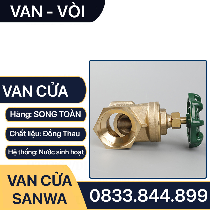 Van Cửa Đồng Sanwa, Khóa Nước Sanwa Tay Vặn 360 độ - Van Cửa