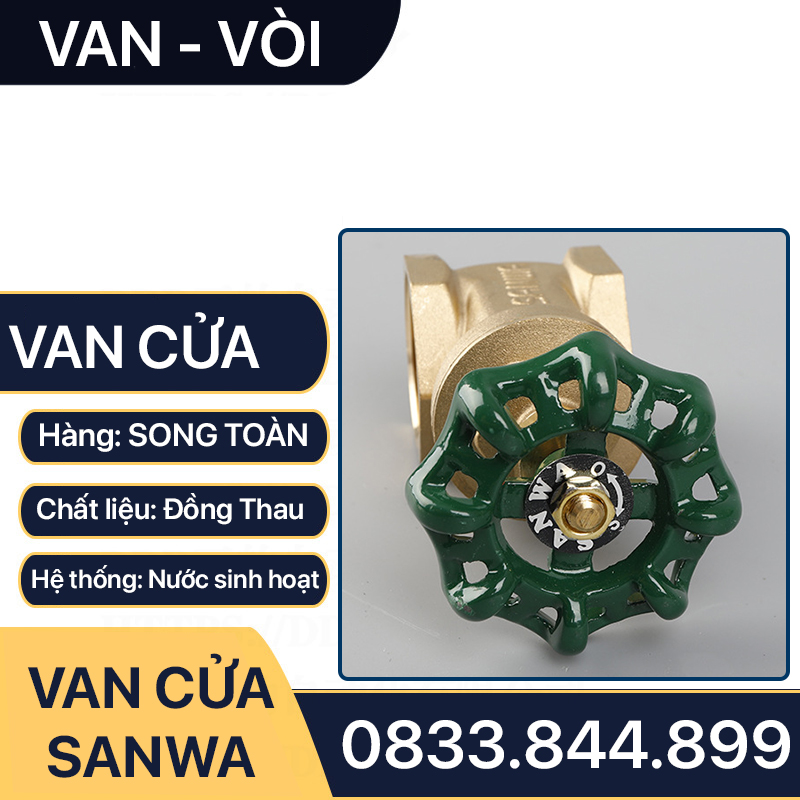 Van Cửa Đồng Sanwa, Khóa Nước Sanwa Tay Vặn 360 độ - Van Cửa