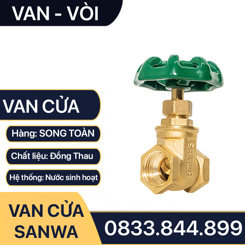 Van Cửa Đồng Sanwa, Khóa Nước Sanwa Tay Vặn 360 độ - Van Cửa