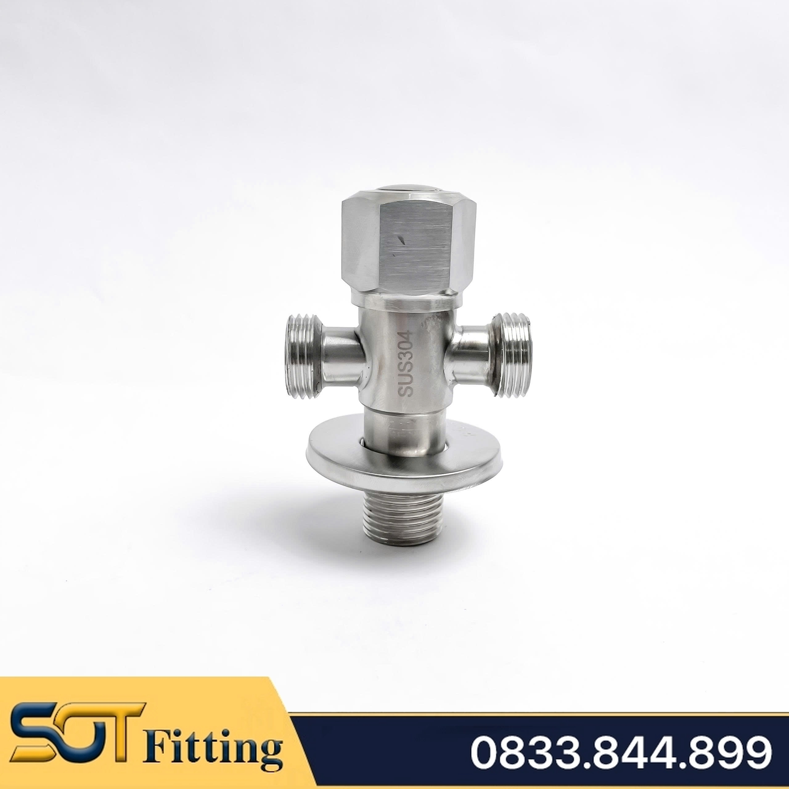 Van F Chia Nước 2 Ngã Bồn Cầu Inox 304, Van Giảm Áp Inox Ren 21 Lắp Đặt Chia Nước Bồn Cầu, Vòi Xịt