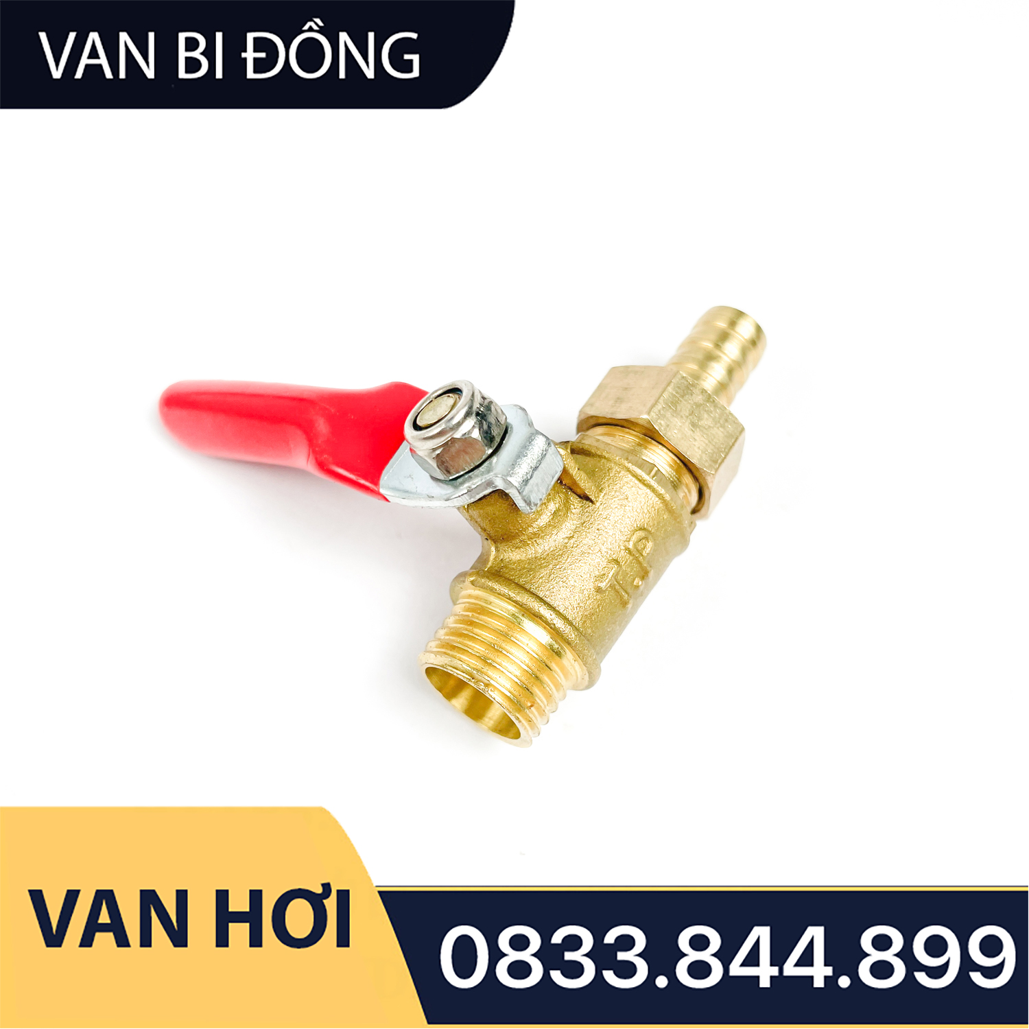 Van Bị Khóa Đồng Phi 1/4 (13) Bằng Đồng - Hai Đầu Ren Ngoài Kèm Đuôi 8mm - Loại Mỏng