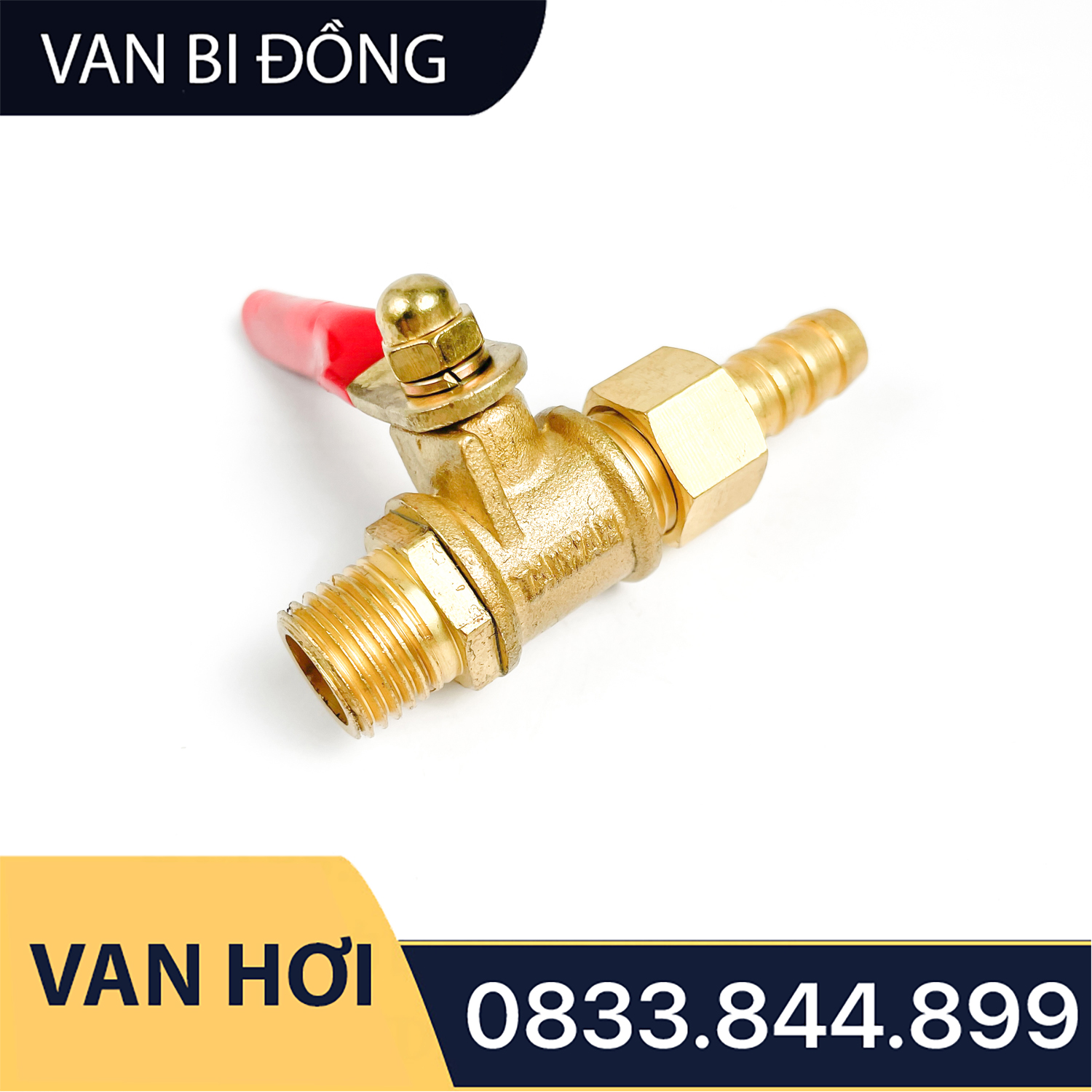 Van Bị Khóa Đồng Phi 1/4 (13) Bằng Đồng - Hai Đầu Ren Ngoài Kèm Đuôi 8mm - Loại Dày