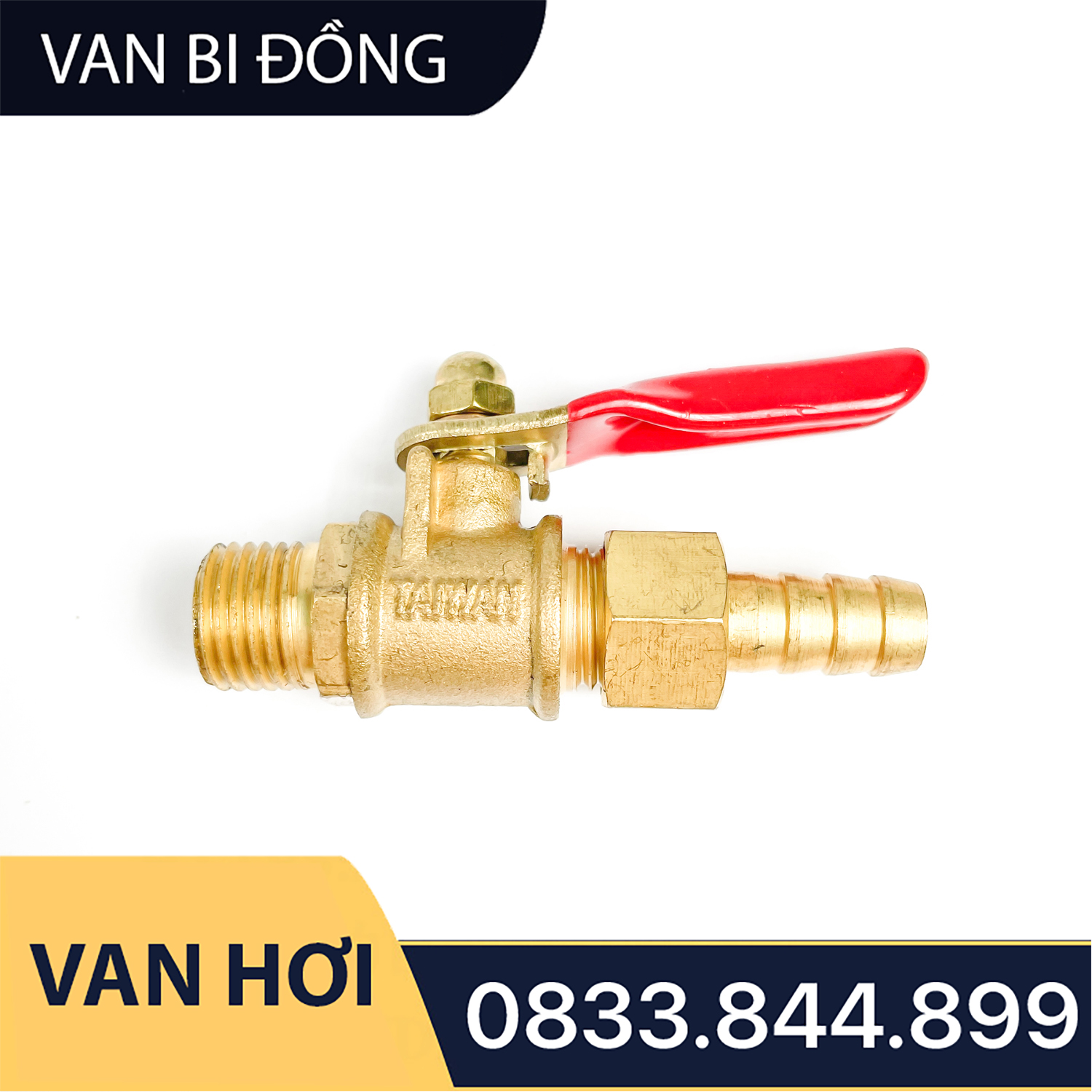 Van Bị Khóa Đồng Phi 1/4 (13) Bằng Đồng - Hai Đầu Ren Ngoài Kèm Đuôi 8mm - Loại Dày