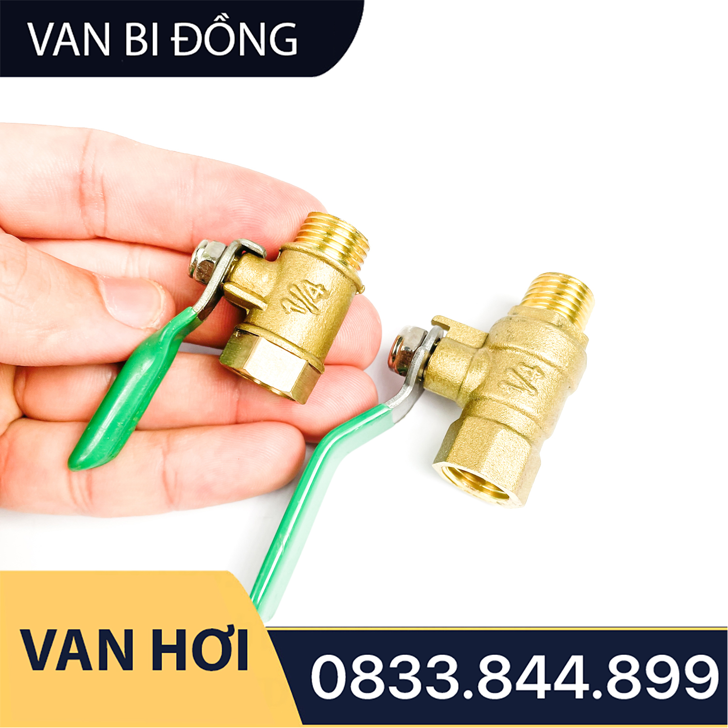 Van Hơi Khóa Bi Tay Gạt Phi 1/4 (13), Van Hơi Ren Trong Ren Ngoài - Bằng Đồng Loại Mỏng