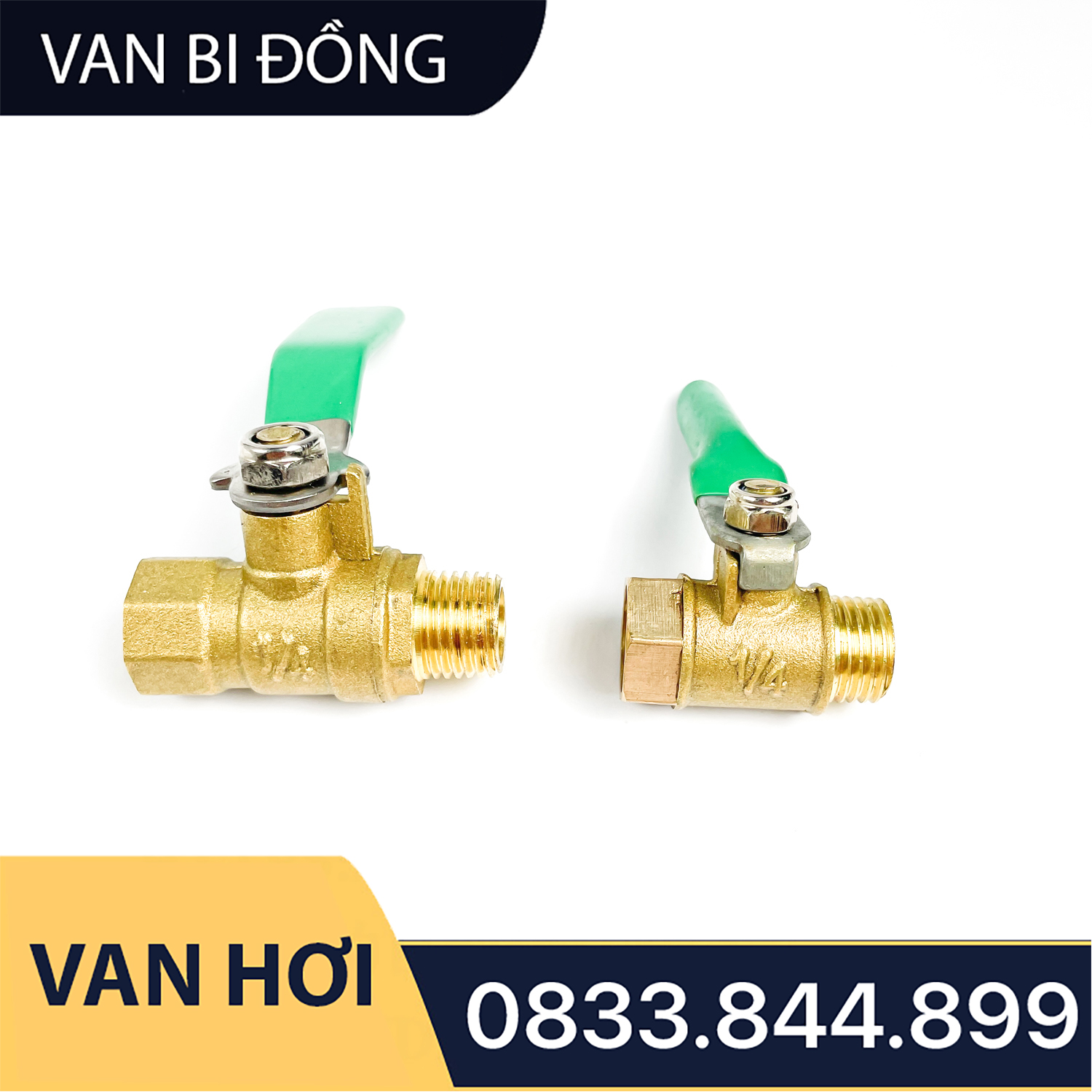 Van Hơi Khóa Bi Tay Gạt Phi 1/4 (13), Van Hơi Ren Trong Ren Ngoài - Bằng Đồng Loại Dày