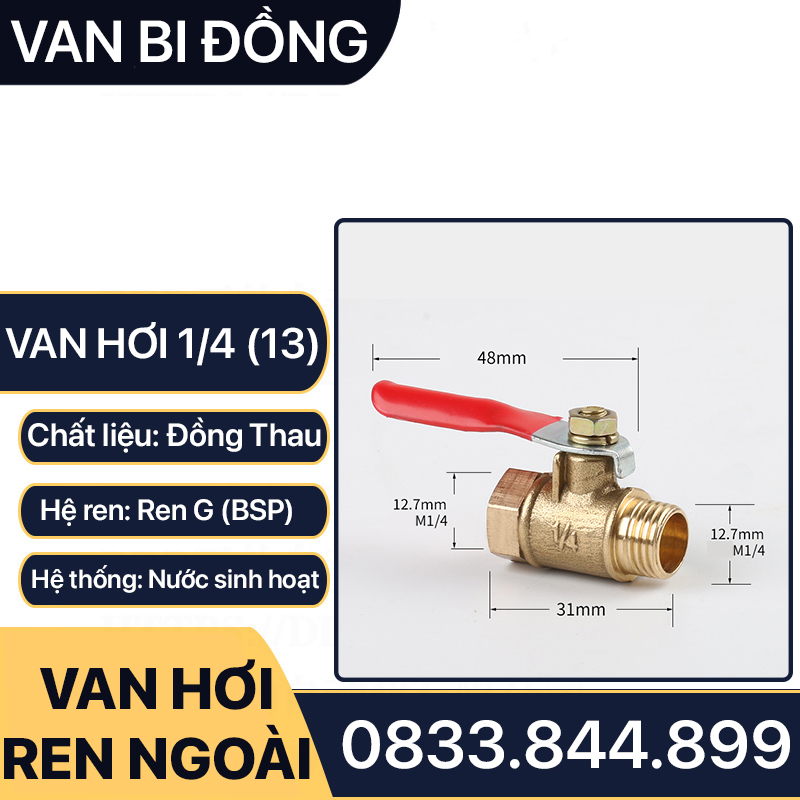 Van Khóa Đồng Phi 13, Van Hơi Ren Trong Ren Ngoài 1/4 (13) - Tay gạt