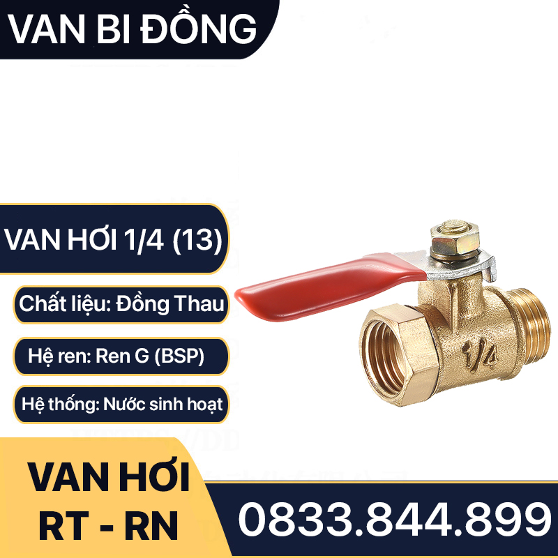 Van Khóa Đồng Phi 13, Van Hơi Ren Trong Ren Ngoài 1/4 (13) - Tay gạt