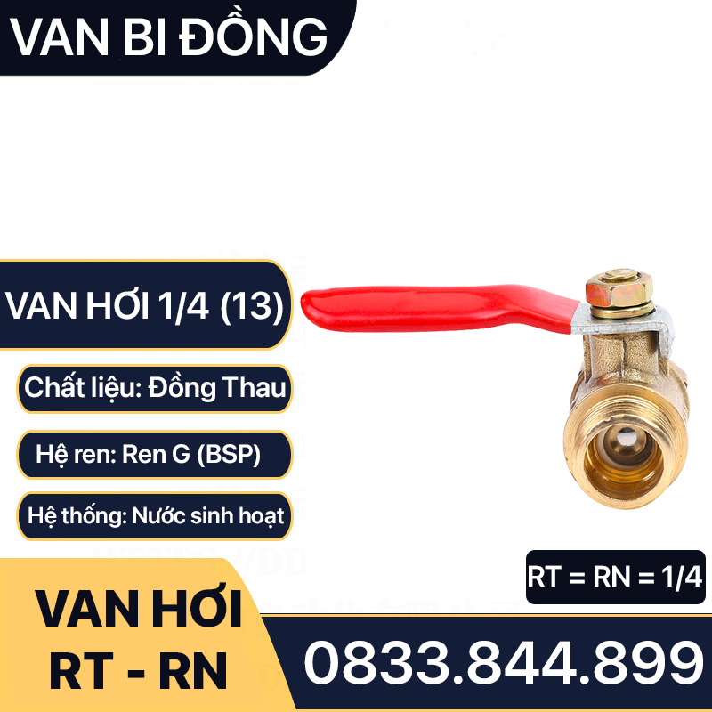 Van Khóa Đồng Phi 13, Van Hơi Ren Trong Ren Ngoài 1/4 (13) - Tay gạt