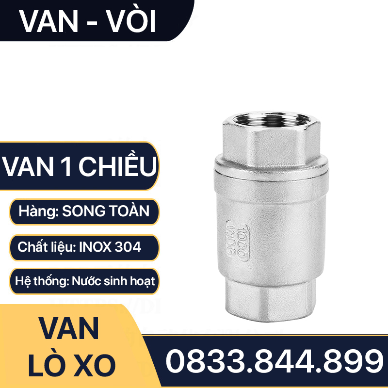 Van Một Chiều Lò Xo, Lúp Pê Một Chiều Lò Xo Inox 304