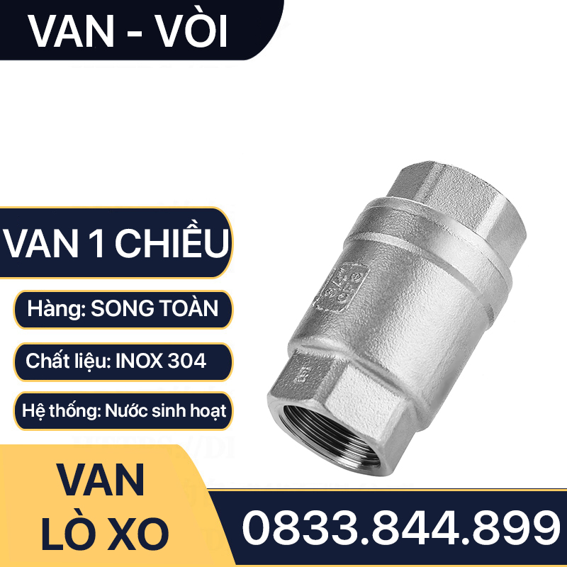 Van Một Chiều Lò Xo, Lúp Pê Một Chiều Lò Xo Inox 304