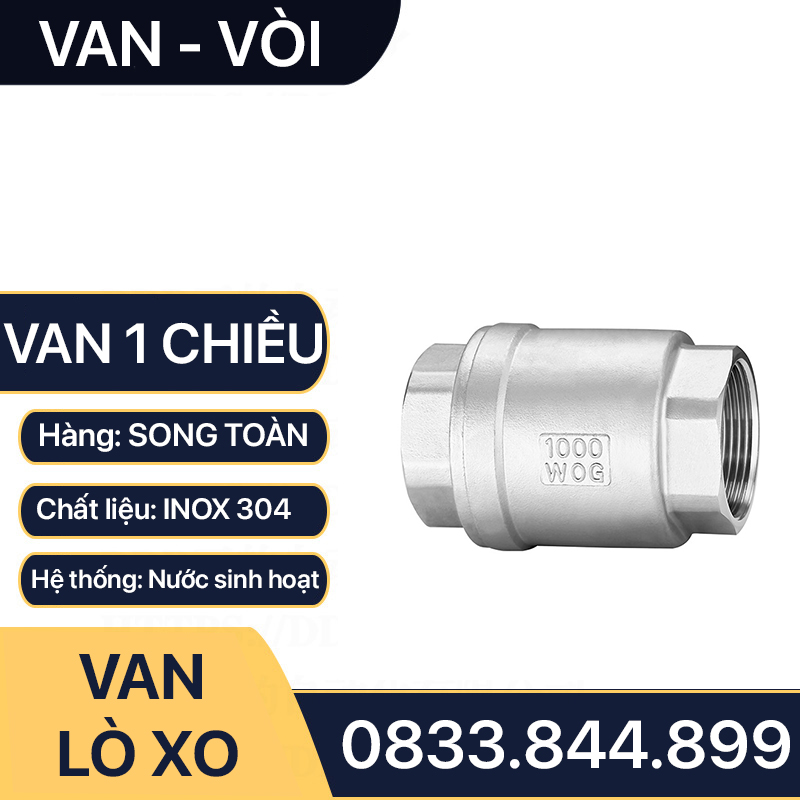 Van Một Chiều Lò Xo, Lúp Pê Một Chiều Lò Xo Inox 304