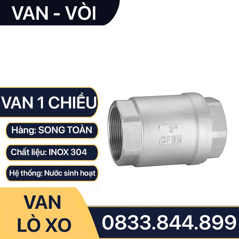 Van Một Chiều Lò Xo, Lúp Pê Một Chiều Lò Xo Inox 304