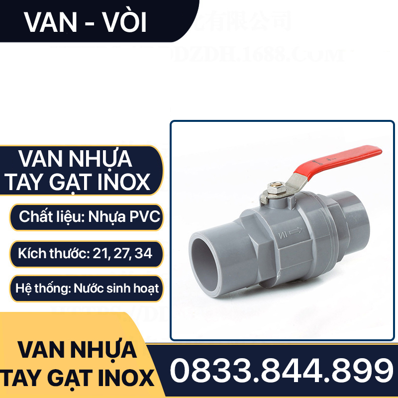 Van Nhựa Tay Gạt Inox, Van Bi Inox Tay Gạt 21 27 34