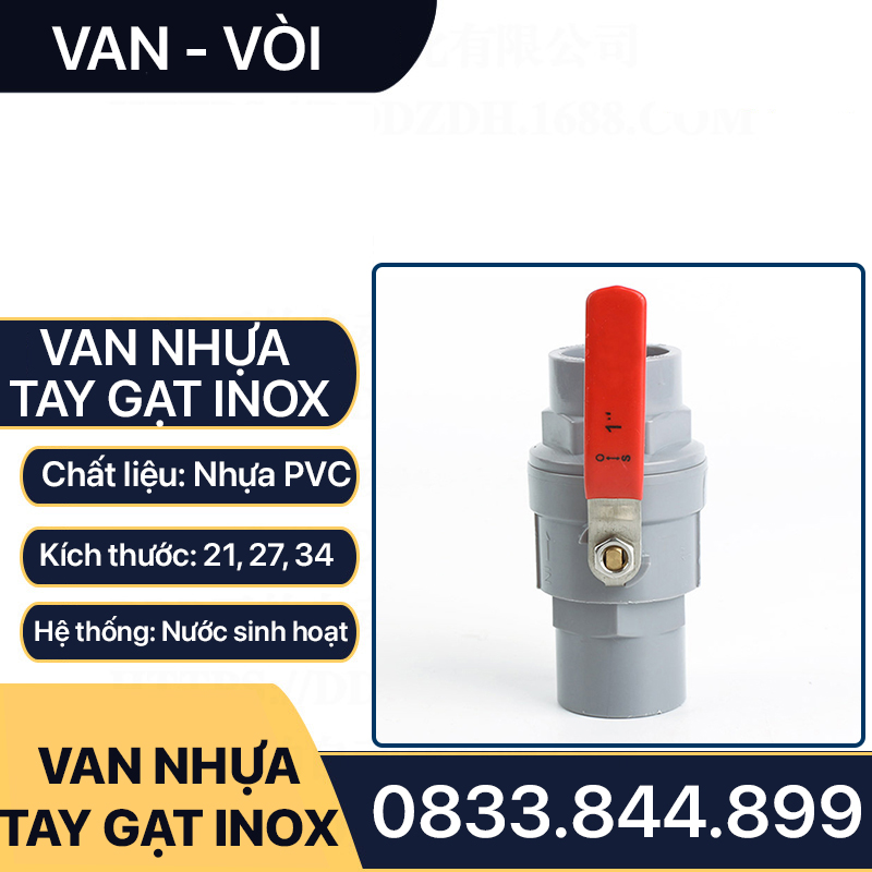 Van Nhựa Tay Gạt Inox, Van Bi Inox Tay Gạt 21 27 34