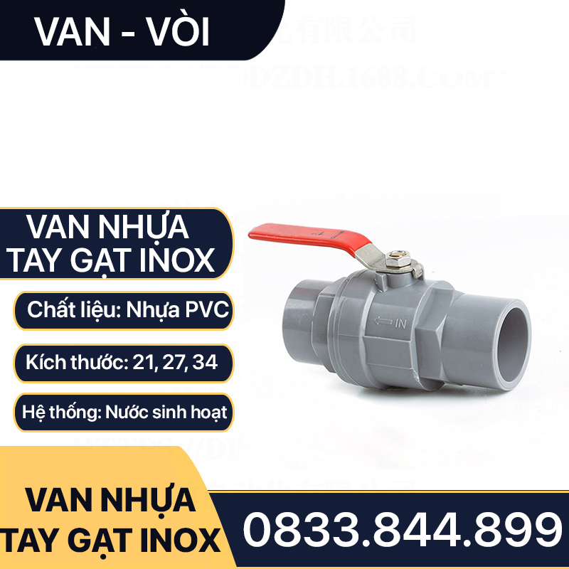 Van Nhựa Tay Gạt Inox, Van Bi Inox Tay Gạt 21 27 34