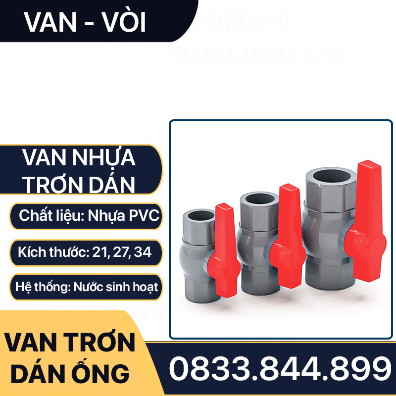 Van Nhựa Bi Tay Gạt Khóa Nước Nhựa PVC - Phân Loại Dán Ống