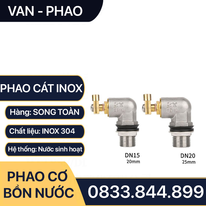 Van Phao Bóng Cát Inox, Phao Cơ Bóng Cát Inox Tự Động Ngắt Nước 21 27 - Inox 304