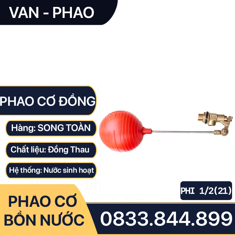 Van Phao Bồn Nước Đồng, Phao Cơ Đồng Thau Tự Động Ngắt Nước 21 27 34 - Đồng Thau