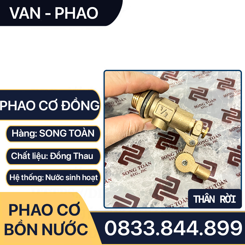 Van Phao Bồn Nước Đồng, Phao Cơ Đồng Thau Tự Động Ngắt Nước 21 27 34 - Đồng Thau