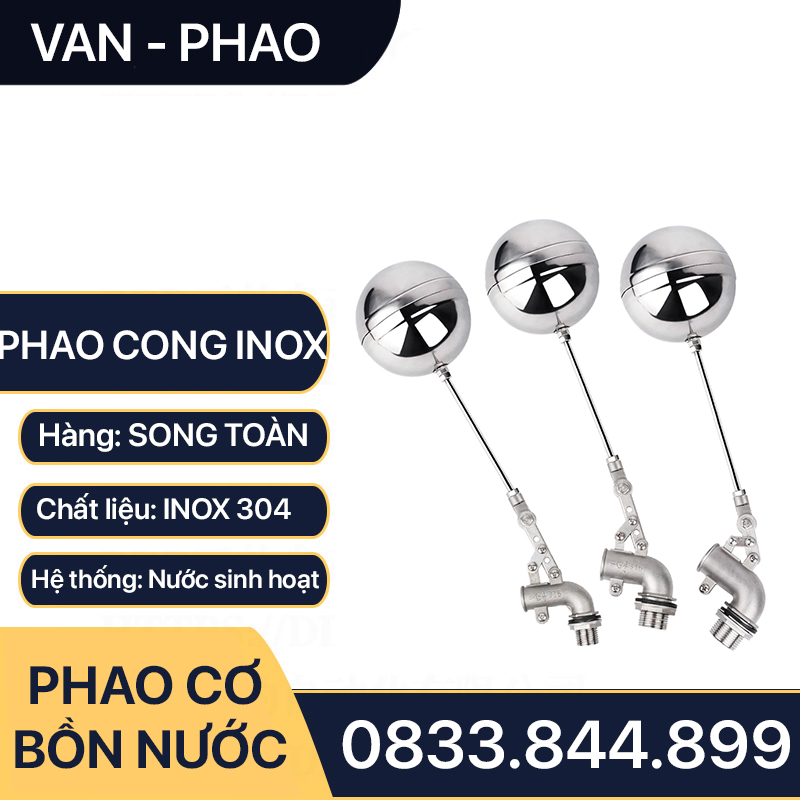 Van Phao Cong Bồn Nước Inox, Phao Cong Inox Tự Động Ngắt Nước 21 27 34 - Inox SUS 304