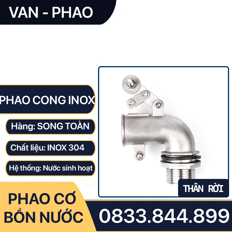 Van Phao Cong Bồn Nước Inox, Phao Cong Inox Tự Động Ngắt Nước 21 27 34 - Inox SUS 304