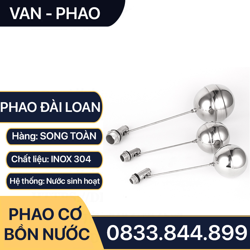 Van Phao Inox, Phao Cơ Inox Tự Động Ngắt Nước 21 27 34 42 49 60 - Inox SUS 304 (Hàng Đài Loan)