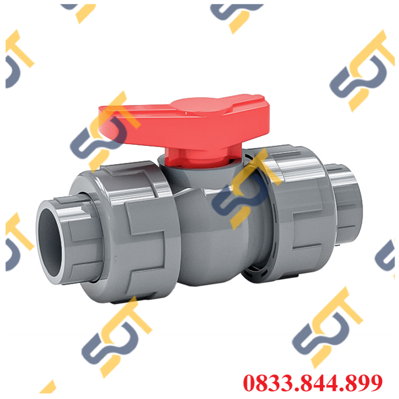 Van 2 Đầu Rắc Co, Khóa Bi Tay Gạt Kết Nối Bằng Rắc Co - Trơn Dán Ống Nhựa PVC