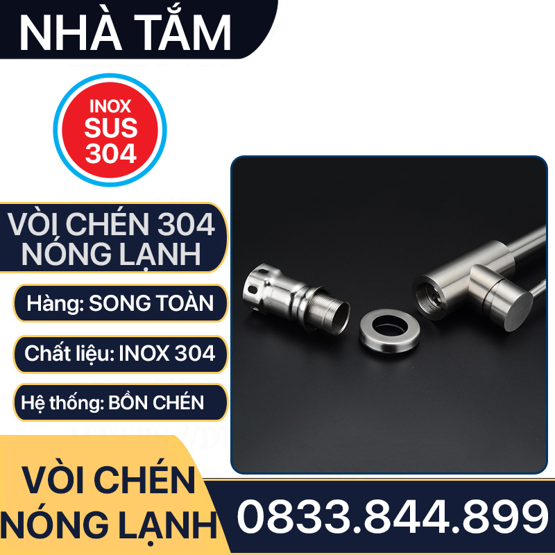 Vòi Chén Nóng Lạnh Inox 304, Vòi Rửa Bồn Chén Nóng Lạnh Inox 304