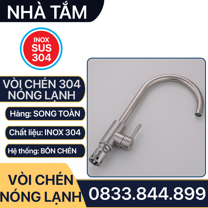 Vòi Chén Nóng Lạnh Inox 304, Vòi Rửa Bồn Chén Nóng Lạnh Inox 304