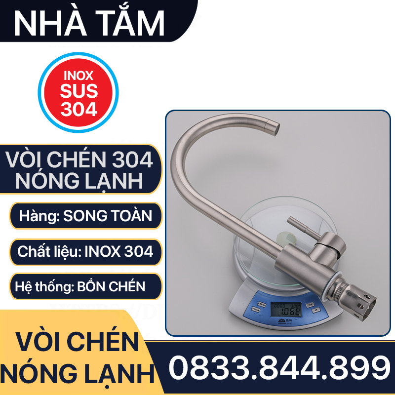 Vòi Chén Nóng Lạnh Inox 304, Vòi Rửa Bồn Chén Nóng Lạnh Inox 304