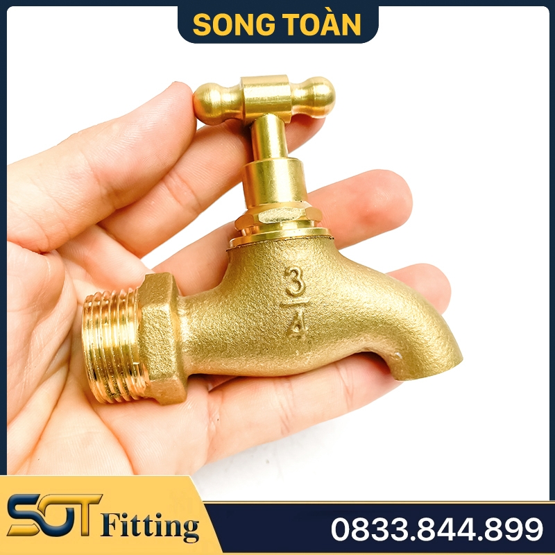 Vòi Đồng Tay Vặn, Vòi Rumine Tay Vặn Ren Ngoài 21, 27 - Đúc Đồng Thau